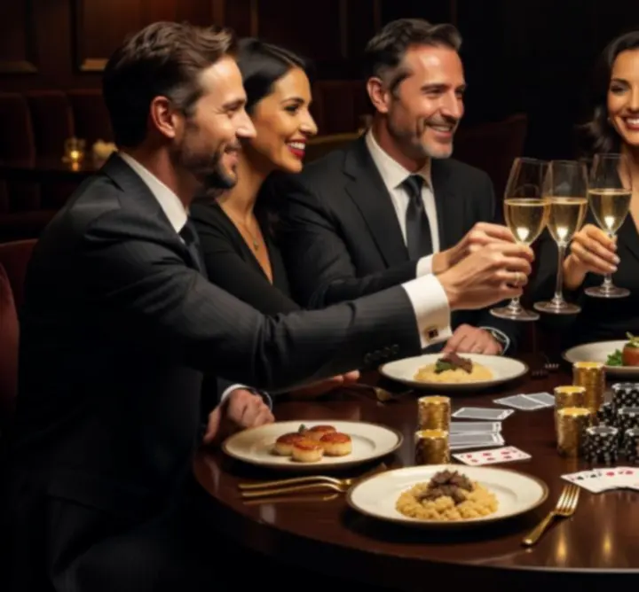 Grupa gości wznoszących toast w eleganckim wnętrzu PRIMESET LIMITED